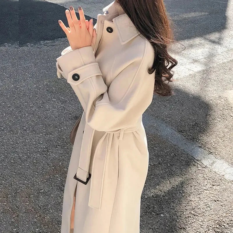 Thickened Cotton Blend Winter Women's Coat Loose Fit Slimming Woolen Jacket Autumn Outerwear Fashionable Long Coat