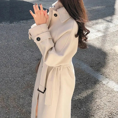 Thickened Cotton Blend Winter Women's Coat Loose Fit Slimming Woolen Jacket Autumn Outerwear Fashionable Long Coat