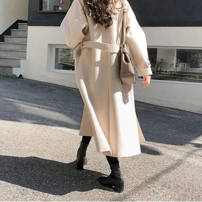 Thickened Cotton Blend Winter Women's Coat Loose Fit Slimming Woolen Jacket Autumn Outerwear Fashionable Long Coat