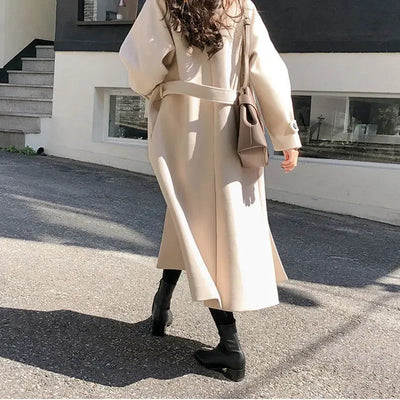 Thickened Cotton Blend Winter Women's Coat Loose Fit Slimming Woolen Jacket Autumn Outerwear Fashionable Long Coat
