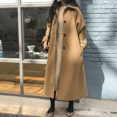 Thickened Cotton Blend Winter Women's Coat Loose Fit Slimming Woolen Jacket Autumn Outerwear Fashionable Long Coat