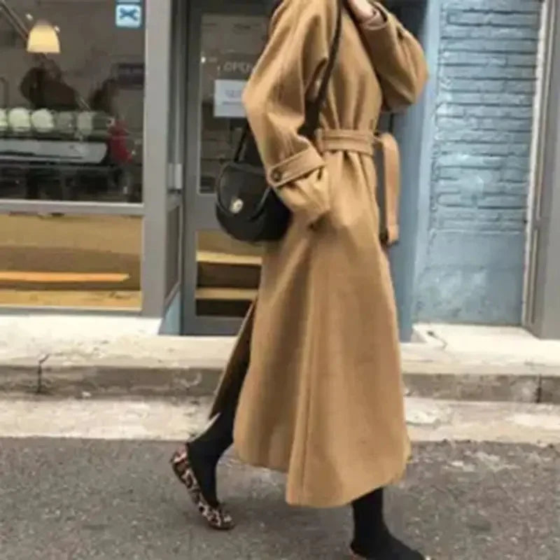 Thickened Cotton Blend Winter Women's Coat Loose Fit Slimming Woolen Jacket Autumn Outerwear Fashionable Long Coat