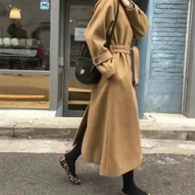 Thickened Cotton Blend Winter Women's Coat Loose Fit Slimming Woolen Jacket Autumn Outerwear Fashionable Long Coat
