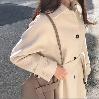 Thickened Cotton Blend Winter Women's Coat Loose Fit Slimming Woolen Jacket Autumn Outerwear Fashionable Long Coat